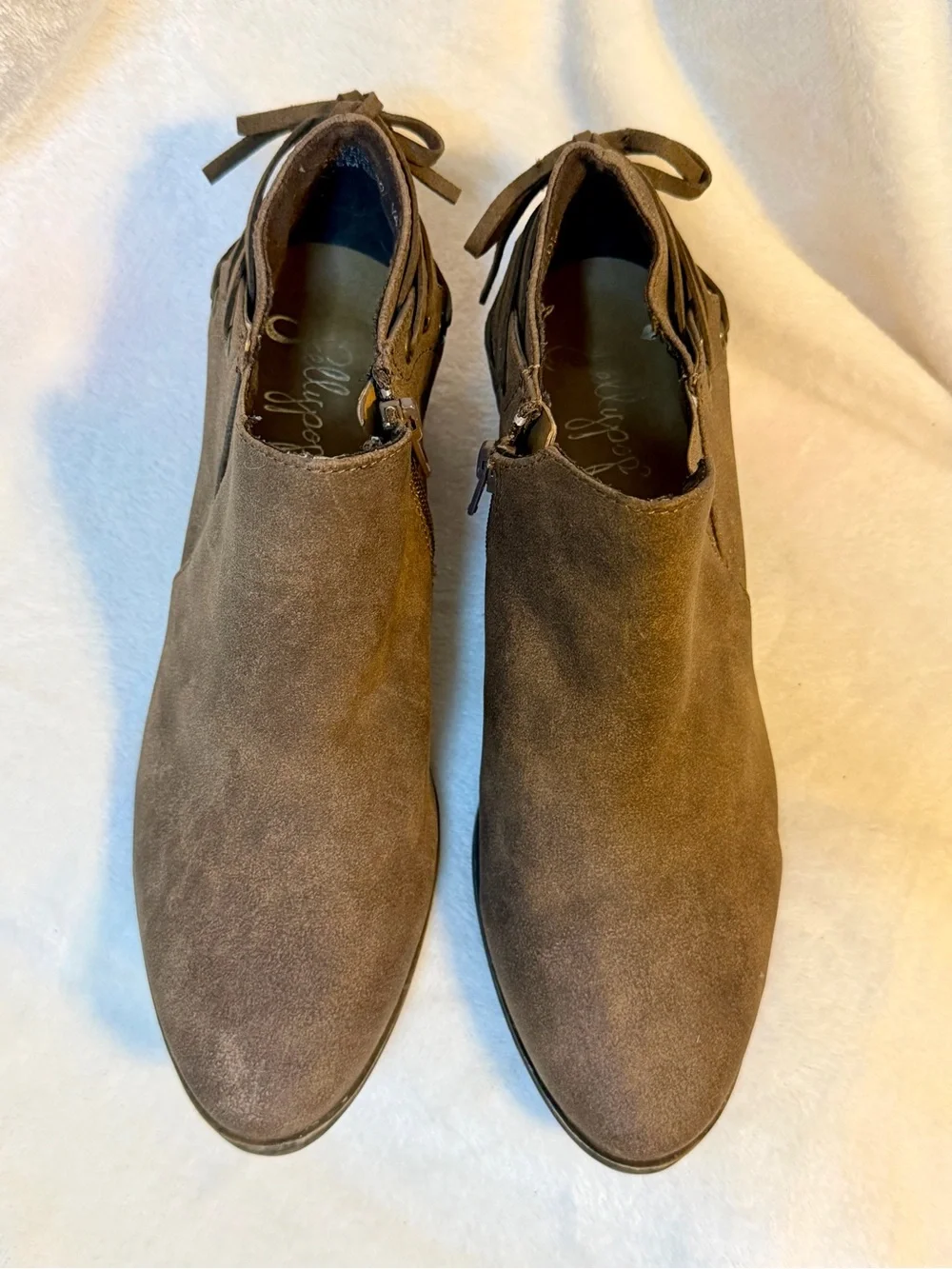 Jellypop Brown Suede Ankle Booties with Laced Accent